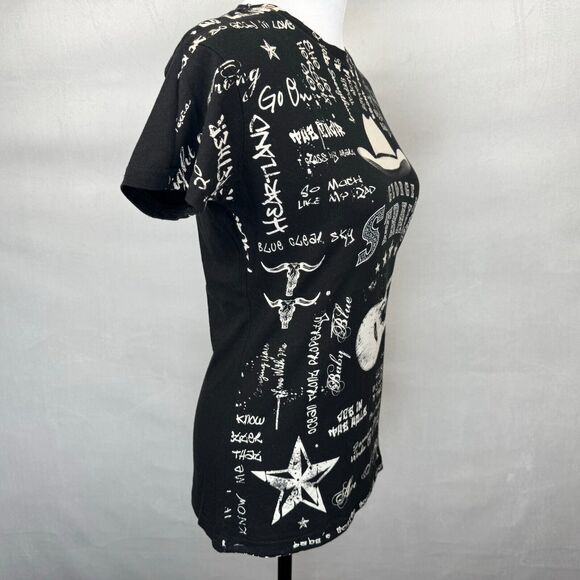 George Strait Ladies Shirt Sz M Black Crew Neck Short Sleeve - Picture 3 of 7